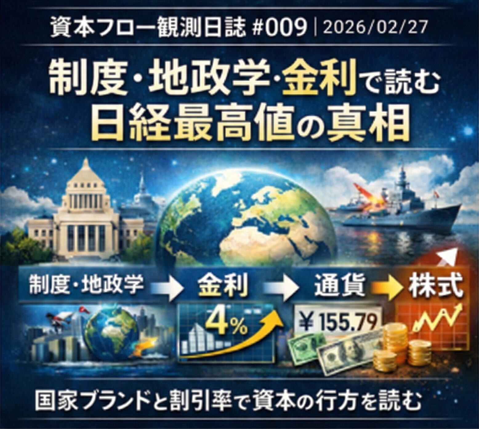 制度・地政学→金利→通貨→株の矢印型