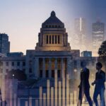 政府官邸とビジネス街の多重露光(国家資本主義の再来)