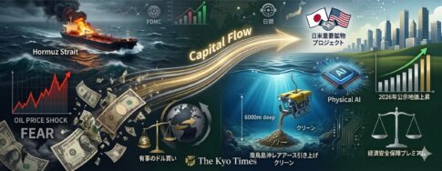 地政学的リスク（ホルムズ海峡の緊張）による原油価格高騰の「恐怖」から、資本が逃げ出し、より安定したサプライチェーン、先端技術（Physical AI）、日本の実物資産、そして日本独自の資源開発といった、「経済安全保障」の観点で「再評価」された領域へと、資金が強力に流れている様子