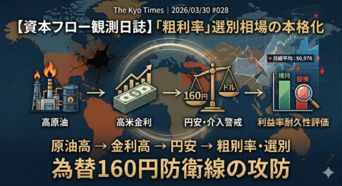 資本フローの因果関係（原油高→金利高→円安→粗利率選別）