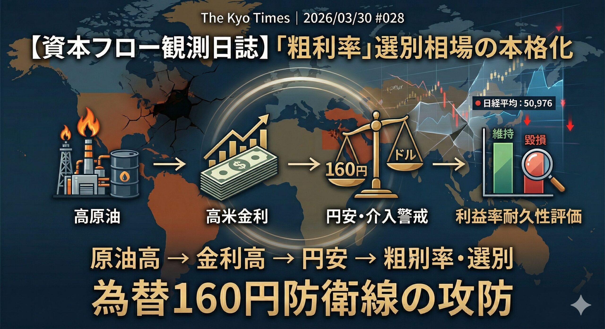 資本フローの因果関係(原油高→金利高→円安→粗利率選別)