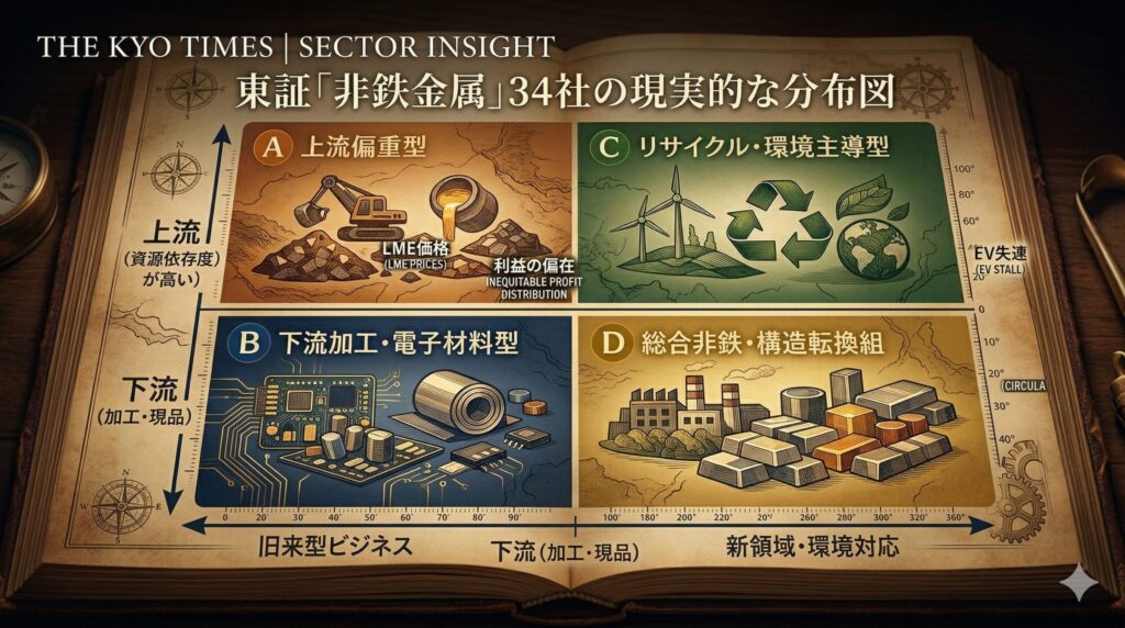 東証「非鉄金属」34社の現実的な分布図